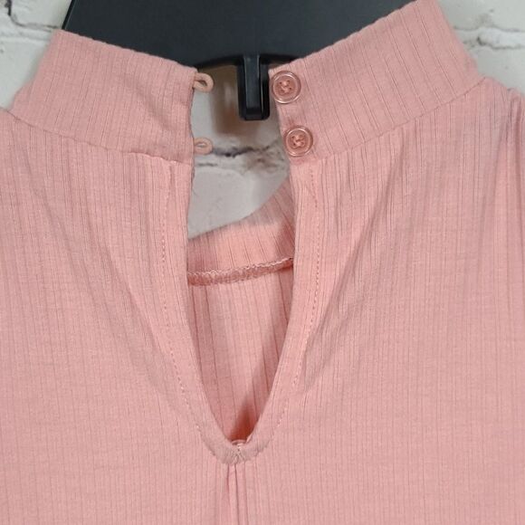 Candie's XS Pink Ribbed Knit Mini Dress High Neck Sleeveless Casual Mixed Media - Picture 3 of 9